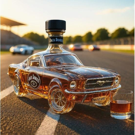 VastLine Direct Whiskeyflasche Mustang Design aus Hochborosilikatglas mit Deckel, Grau, 350 ml - Bild 1