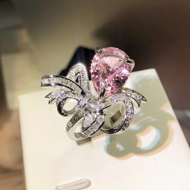 YIRAN Jewelry 5 Ring, Pink Zirkon, Schleife, Damen - Bild 1