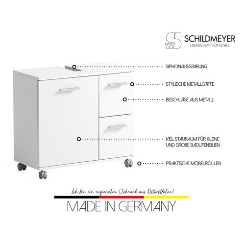 Schildmeyer Waschbeckenunterschrank Palermo in Mattweiß, B/H/T: 65 x 60 x 32 cm - Bild 2