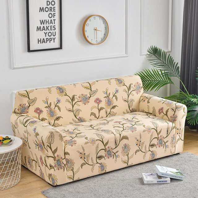 Elastischer Sofabezug für 1-Sitzer von Household supplies MH in Beige mit geometrischem Muster, rutschfest und waschbar - Bild 1