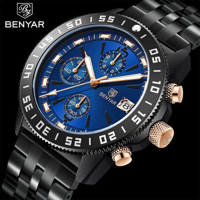 BENYAR Chronograph, Quarz, Edelstahl, Blau, Herren - Bild 1