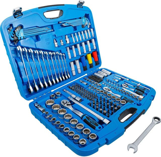 BGS Steckschlüsselsatz Gear Lock mit 1/4, 3/8 und 1/2 Zoll Antrieb, 218-teilig, Chrom-Vanadium, silber und mehrfarbig - Bild 2