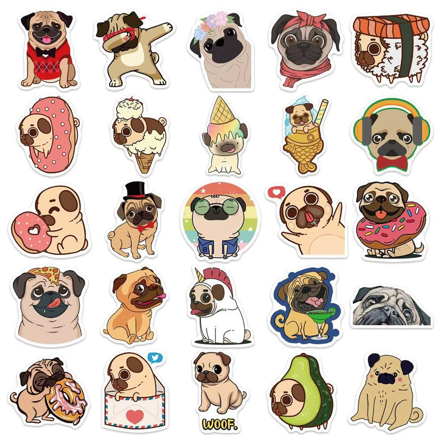 50 Stück Kawaii Mops Hund Aufkleber in Multicolour für Scrapbooking, Laptop und Telefon - Bild 3