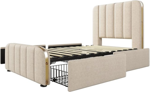 okwish Polsterbett mit 4 Schubladen und USB Type-C Ladefunktion, Beige, B/T/H: 90 x 200 cm - Bild 1