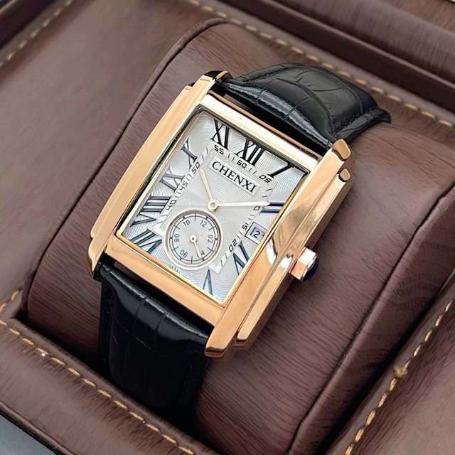 CHENXI Armbanduhr Herren, Quarz, Eckiges Zifferblatt, Leder, Silber - Bild 1