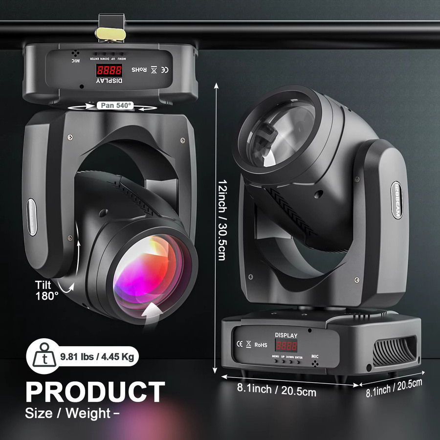 Somspot 4er Set LED Moving Head Lights mit Flightcases in Schwarz für professionelle Bühnenbeleuchtung mit RGB Atomisationseffekt - Bild 5