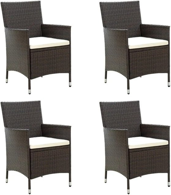 Furnicato Gartenstuhl-Set aus Poly Rattan in Braun mit Sitzpolstern, 4 Stück - Bild 1