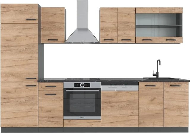 Vicco R-Line Küchenzeile Goldkraft Eiche Anthrazit modern B: 300 cm, H: 207 cm, T: 60 cm - Bild 1