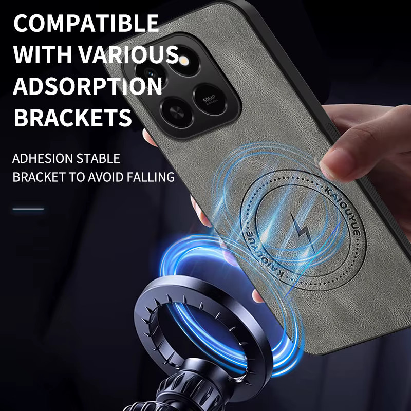 Fudusaidman Magnetische Lederhülle für HONOR X7D X9D X7C X9C X9B X7B X8D X8C in Grau mit MagSafe Kompatibilität für kabelloses Laden - Bild 4