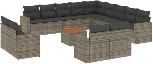 vidaXL 14-teilige Garten-Sofagarnitur aus Poly-Rattan in Grau mit L-Form und Kissen - Bild 1