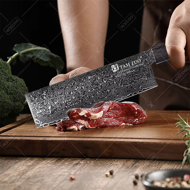 TAMZUO Santokumesser aus 67-lagigem Damaststahl im japanischen Stil mit achteckigem Holzgriff, 17,78 cm - Bild 2