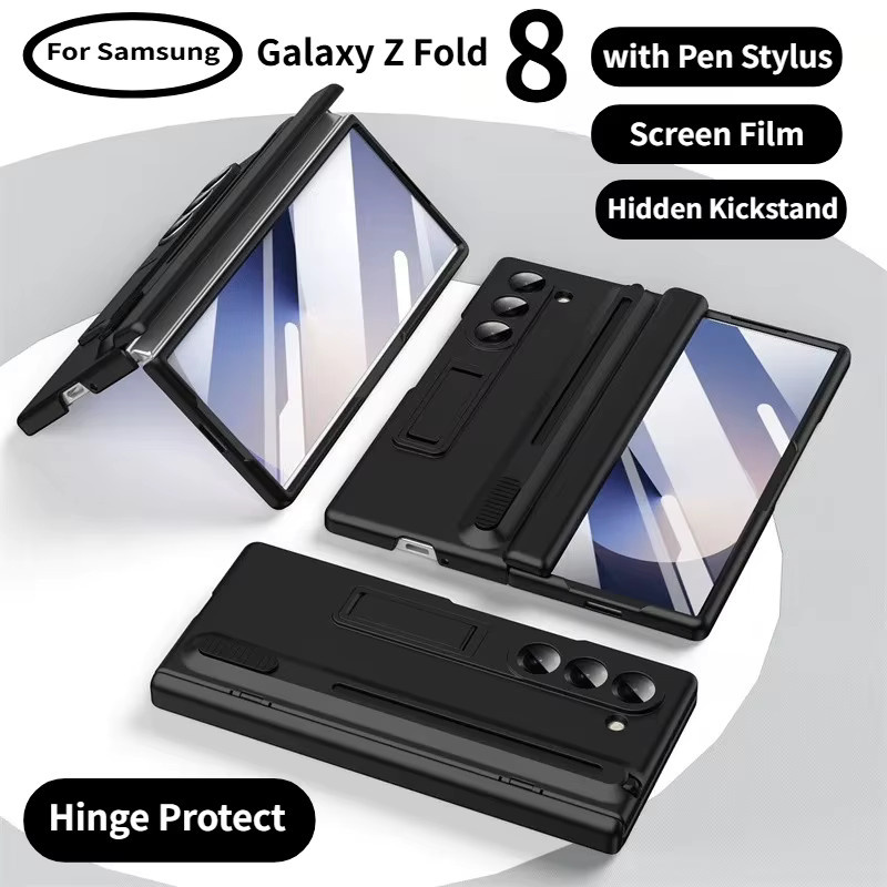 Luxus Scharnierschutz Hülle für Samsung Galaxy Z Fold 8 Ultra Z Fold 8 7 6 5 4 mit Stylus und Ständer in Blau - Bild 1