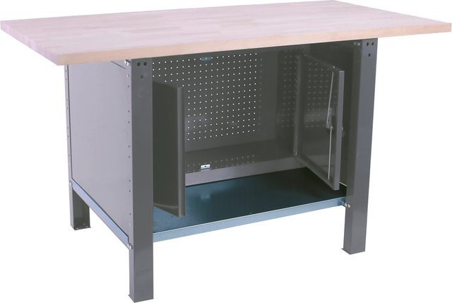 PROREGAL Werkbank BUFFALO WOOD mit Schrank in Grau mit einer Traglast von 1000 kg, H x B x T: 86,5 x 180 x 75 cm - Bild 1