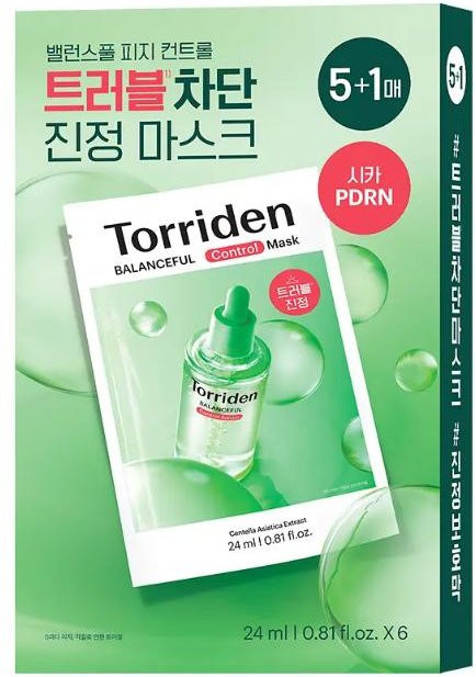 Torriden Balanceful Cica Control Mask Spezial-Set, 6 Tuchmasken je 24 ml, für empfindliche und unreine Haut - Bild 1