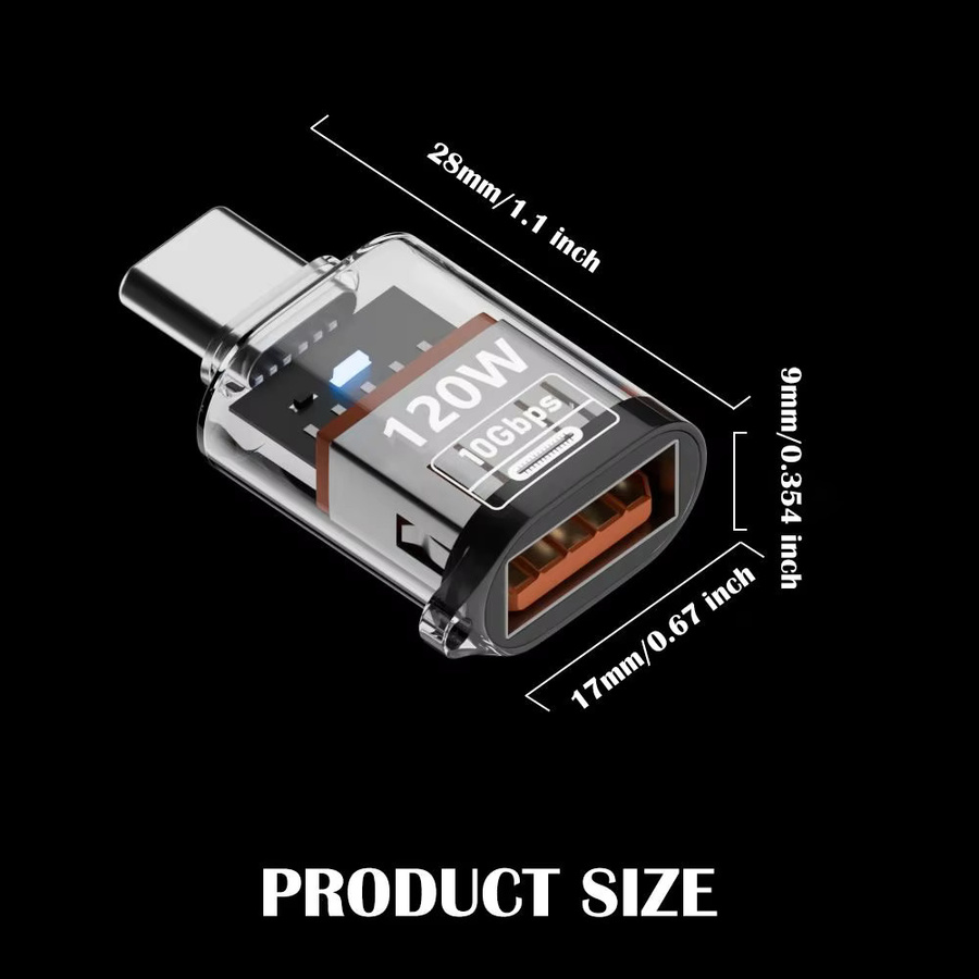 2 in 1 USB-C auf USB-A OTG-Adapter mit 10 Gbit/s Datenübertragung und 120 W PD-Ladefunktion, transparent/blau - Bild 4