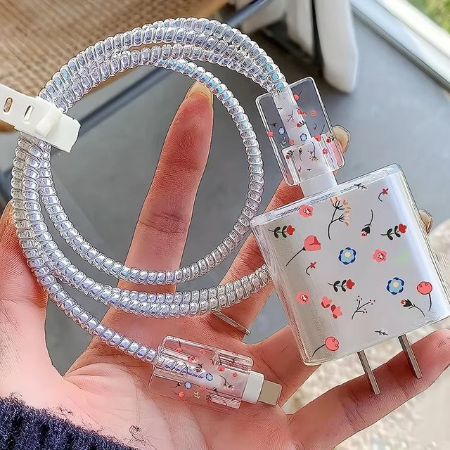 Transparente Blumenschutzhülle für US-Schnellladegeräte iPhone 15 16 Pro Max PD 18W 20W Schutzschale - Bild 1