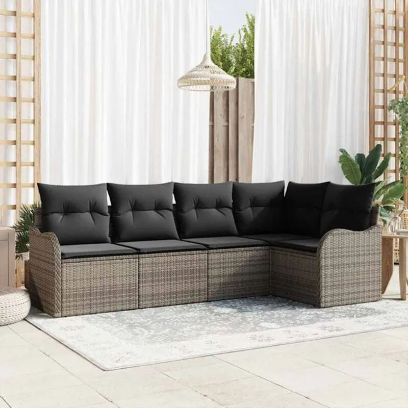 vidaxl Garten-Sofa-Set aus Poly-Rattan mit 5 Teilen und integriertem Stauraum in Grau - Bild 1