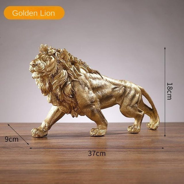 Yiran Furniture Löwen-Ornament Goldener König der Löwen aus Kunstharz, Tierstatue für dein Zuhause oder Büro, B/T/H: 37 x 18 x 9 cm - Bild 1