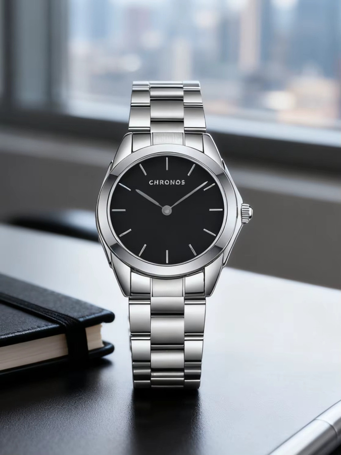 CHRONOS Armbanduhr Quarz, Edelstahl, Schwarz, Silber, Damen - Bild 3