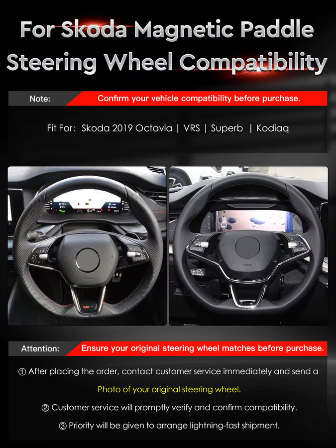TDD Magnetische Schaltwippen in Carbon-Optik für Skoda Octavia VRS, Superb und Kodiaq ab 2019, Farbe: Schwarz - Bild 2