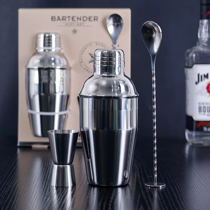 bespritgift Cocktail-Herstellungsset aus Edelstahl in Silber, 3-teiliges Barzubehör-Set mit Shaker, Jigger und Barlöffel - Bild 3