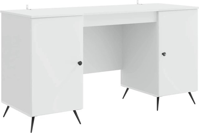 vidaXL Schreibtisch mit Regal in Weiß aus Holzwerkstoff mit modernem Design, B/T/H: 142,5 x 50 x 75 cm - Bild 1