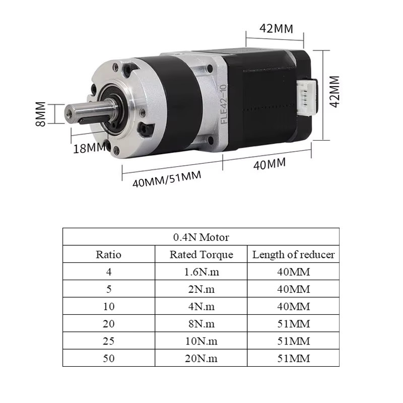 Nema17 Schrittmotor mit Präzisions-Planetengetriebe für CNC, verschiedene Getriebeübersetzungen und Drehmomente verfügbar - Bild 2