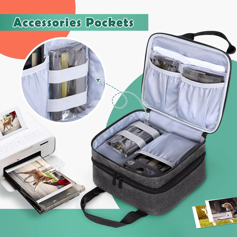 Canon Fotodrucker Tasche aus Polyester für SELPHY CP1500 CP1300 CP1200 in Grau mit Taschen und abnehmbarer Trennwand - Bild 2
