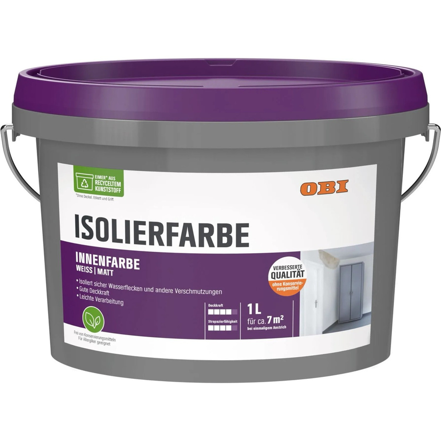 OBI Isolierfarbe Weiß-Matt, wasserbasiert und konservierungsmittelfrei, 1 l - Bild 2