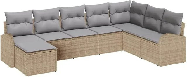 vidaXL Garten-Sofa-Set aus Poly Rattan in Beige mit 8-teiliger Polsterung und Kissen - Bild 1