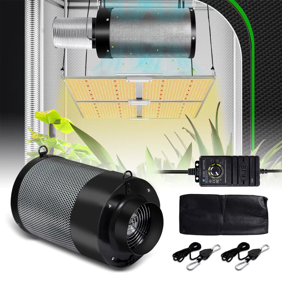 TRANYTON 2-in-1 Aktivkohle-Luftfilter-Set mit Geschwindigkeitsregelung für Indoor-Grow-Zelte und Hydroponik-Gewächshäuser, Schwarz, Metall - Bild 5
