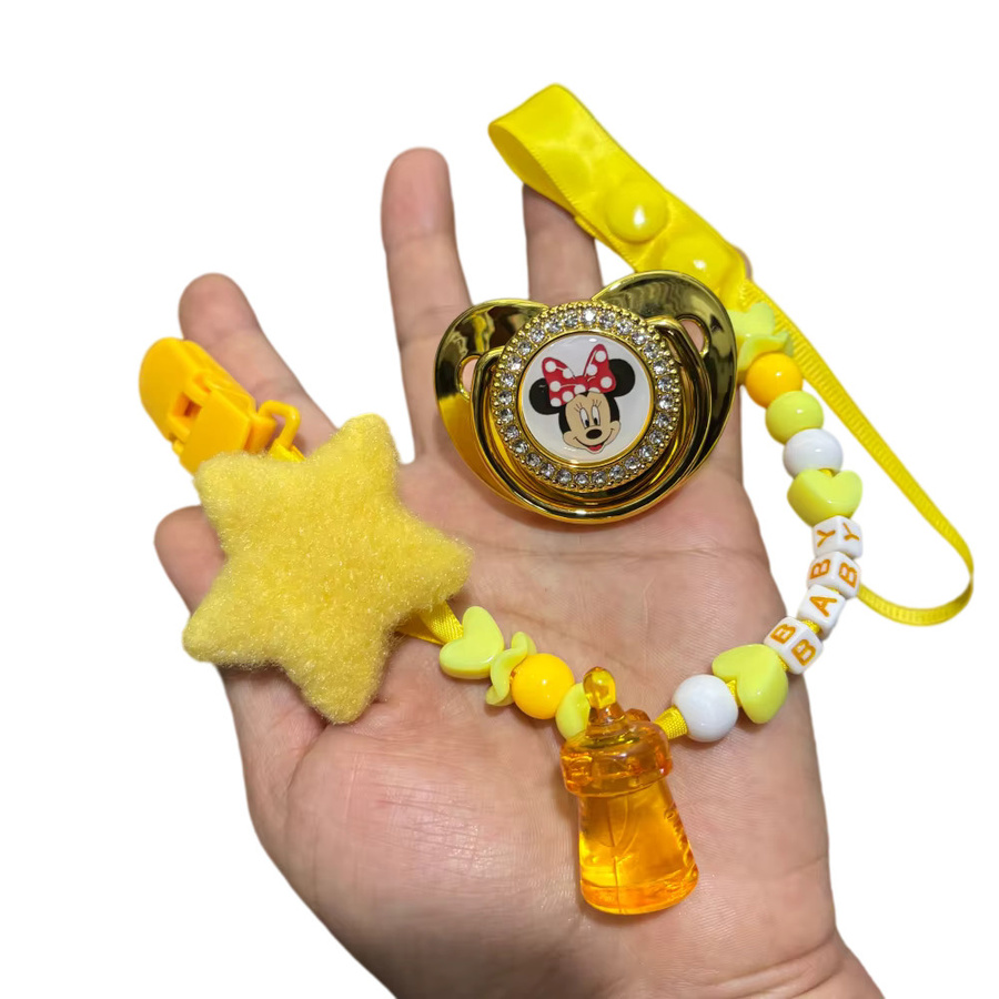 Disney Neugeborenen-Schnuller mit Cartoon-Muster und Kette inklusive Staubschutz, Gelb, BPA-frei - Bild 2