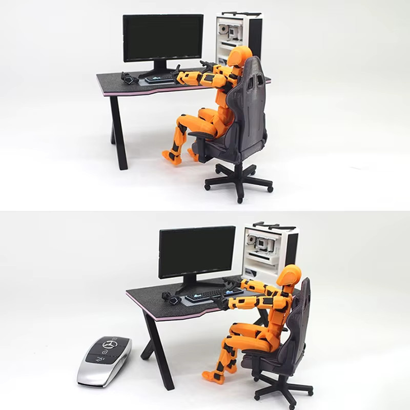 Puppenhaus Arbeitszimmer Esports Spiele Computer Tastatur Schreibtisch Stuhl Set, Möbel Dekor Micro Szene Requisiten, Kunststoff - Bild 4