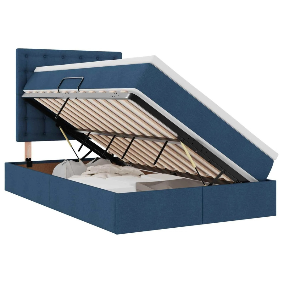 vidaXL Aufbewahrungsbett mit Matratze in Blau aus Stoff und Metall, B/T/H: 120 x 194 x 28 cm (Matratze 120 x 200 cm) - Bild 2