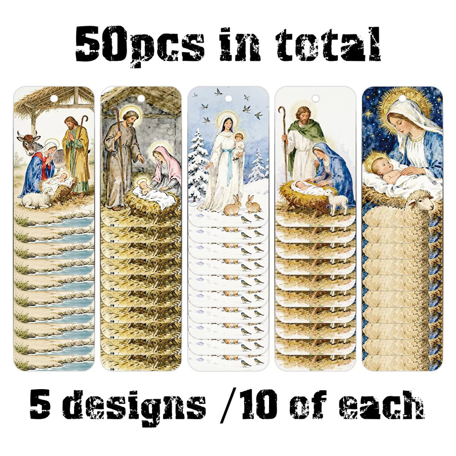 50 Stück religiöse Jesus-Krippe Hängeetiketten aus Papier in Mehrfarbig für Weihnachten, Ostern und Taufe mit Seil und Geschenkverpackung - Bild 3