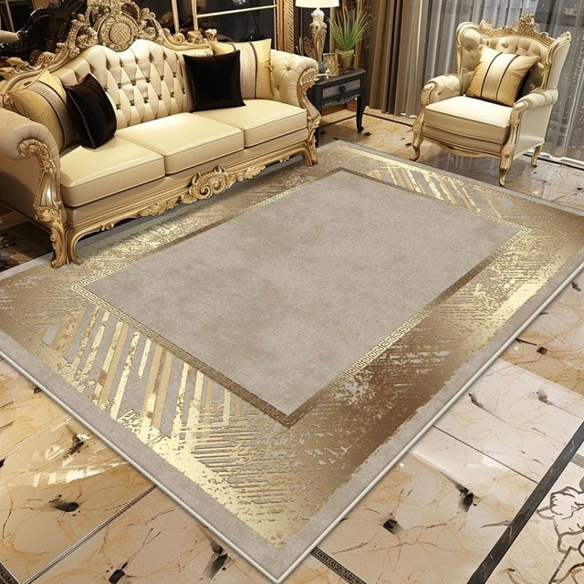 Karpetti Luxusteppich Gold Gestreift, Weicher Teppich für Wohnzimmer und Schlafzimmer, Rutschfest und Waschbar, B/T: 200 x 230 cm - Bild 1