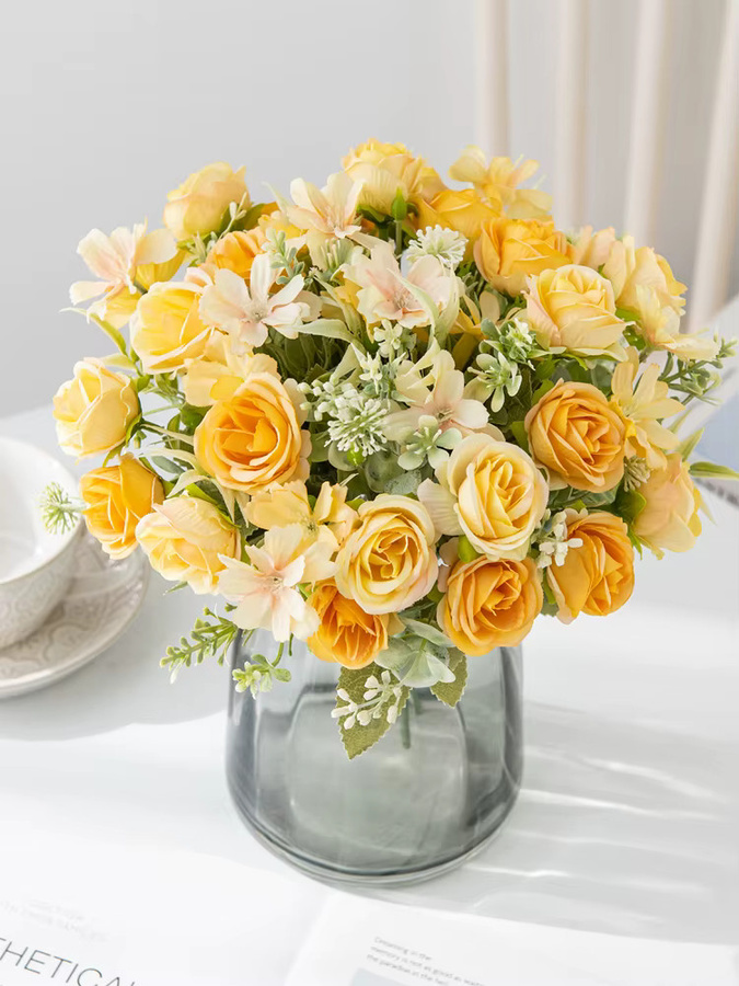 Dycrazy Künstlicher Kugel-Blumenkranz in Blau und Gelb als florale Tischdekoration für Hochzeiten und Garten - Bild 2