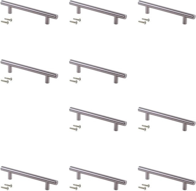 Emuca Möbelgriffe Orlando Set aus 10 Stück, Farbe Silber, Material Edelstahl satiniert, Achsenabstand: 384 mm, Länge: 464 mm - Bild 1