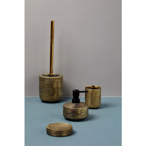WENKO Bad-Accessoire-Set Rivara aus Keramik in Gold mit WC-Bürste, Seifenspender und Zahnbürgerbecher - Bild 2