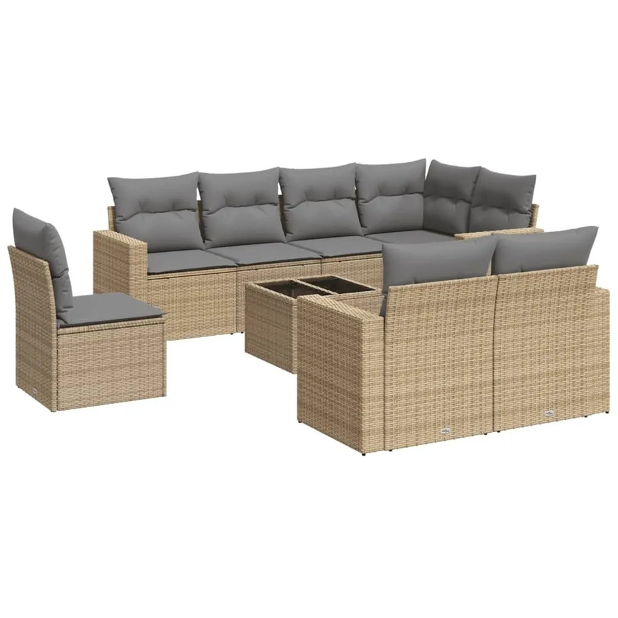 vidaXL 9-tlg. Garten-Sofagarnitur in L-Form aus Poly-Rattan mit Kissen in Beige-Grau und pulverbeschichtetem Stahlrahmen - Bild 2