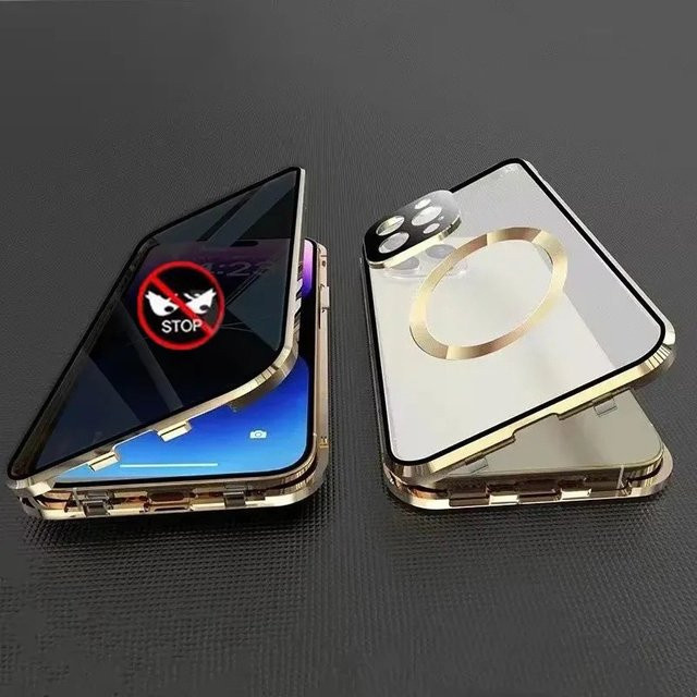 Magnetische MagSafe Datenschutz-Hülle für Apple iPhone 17 16 15 14 13 12 Pro Max Plus mit Linsenschutz und doppelseitigem Glas in Schwarz - Bild 1