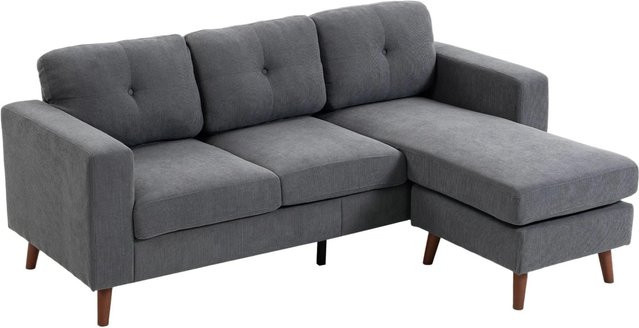HOMCOM Ecksofa modern in Grau, Polster-Eckcouch aus Polyester mit Cord-Stoff und wendbarer L-Form, B/T/H: 192 x 137 x 84 cm - Bild 1