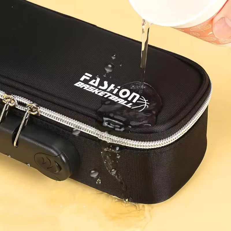 Tragbares Federmäppchen mit Passwort-Schloss aus Canvas in Schwarz für Schüler und Studenten - Bild 6