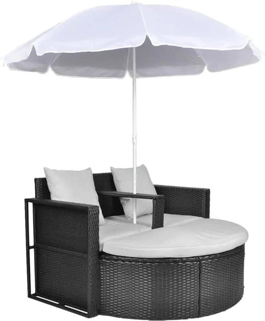 vidaXL Gartenbett aus Poly Rattan und Stahl in Braun mit Sonnenschirm - Bild 1