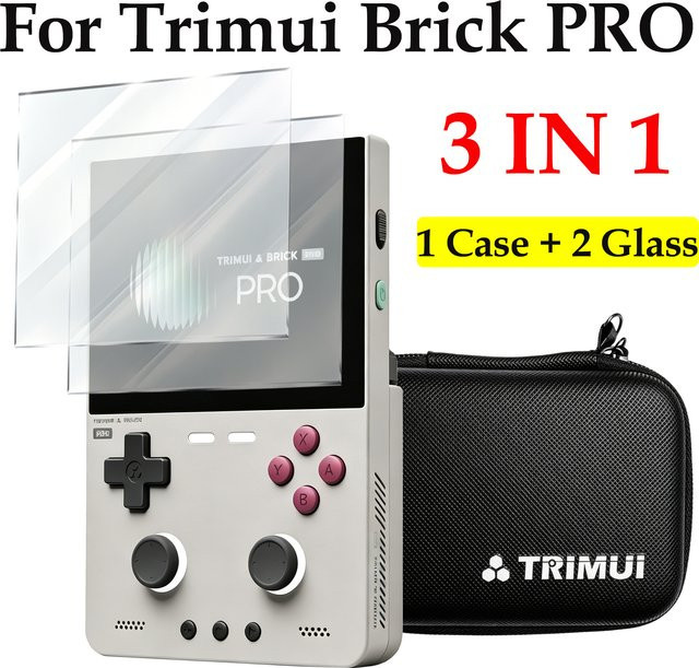 Trimui Brick PRO Zubehör-Set mit Displayschutzfolie aus gehärtetem Glas und Aufbewahrungstasche, transparent - Bild 1