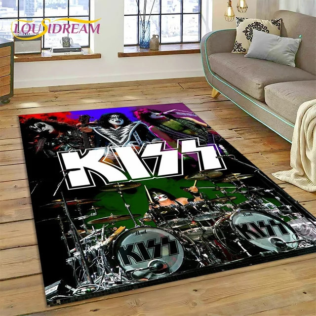 Livrane 3D Kuss Rock Heavy Metal Band Teppich in Mehrfarbig für Wohnzimmer, Schlafzimmer oder Kinderzimmer - Bild 1
