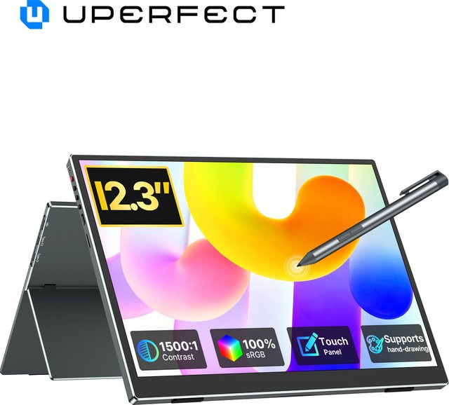 UPERFECT 12,3-Zoll Zeichenbrett mit Stylus, tragbarer IPS Touchscreen-Reisemonitor in Schwarz mit 1280P Auflösung - Bild 1