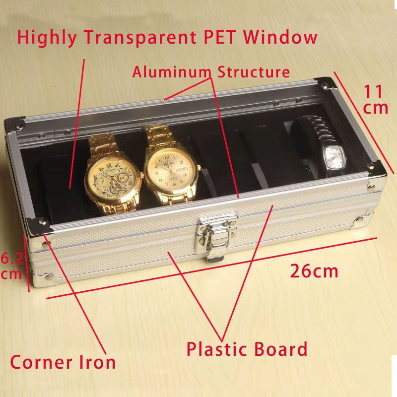 LEICTORY Uhrenaufbewahrungsbox, Aluminium, Silber, 12 Fächer, Unisex - Bild 3