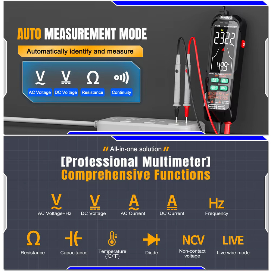 MASTFUYI Digitalmultimeter True RMS 9999 Counts Auto-Ranging Tester für Spannung, Strom, Kapazität und Widerstand bis 1000 V AC/DC und 10 A - Bild 5