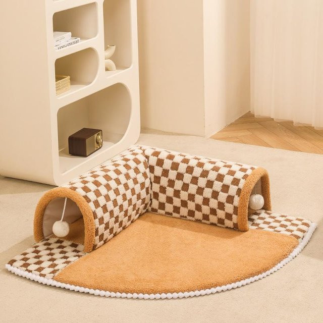 DIYelecs Katzenbett Tunnel als warmes Versteckhaus mit abnehmbarem Bezug in Beige - Bild 1
